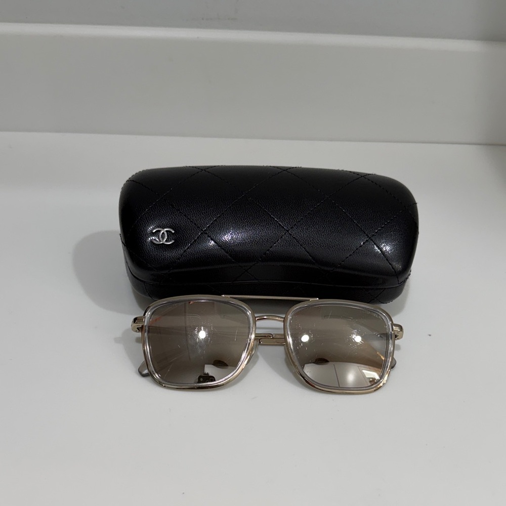 CHANEL Black and Gold Sunglasses with Case